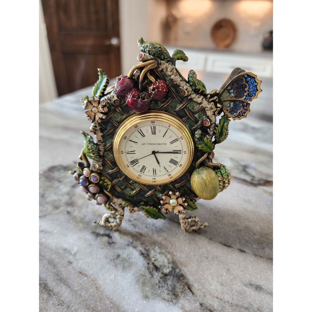 Jay Strongwater Gwendolyn‎ Clock Fruit Trellis English Garden  Enamel & Crystal